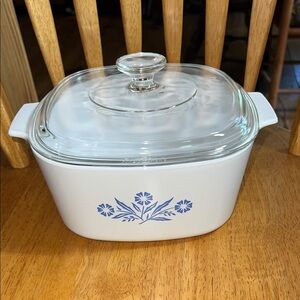 Vintage Corningware White and Blue Coneflower Cookware Casserole Dish with Lid